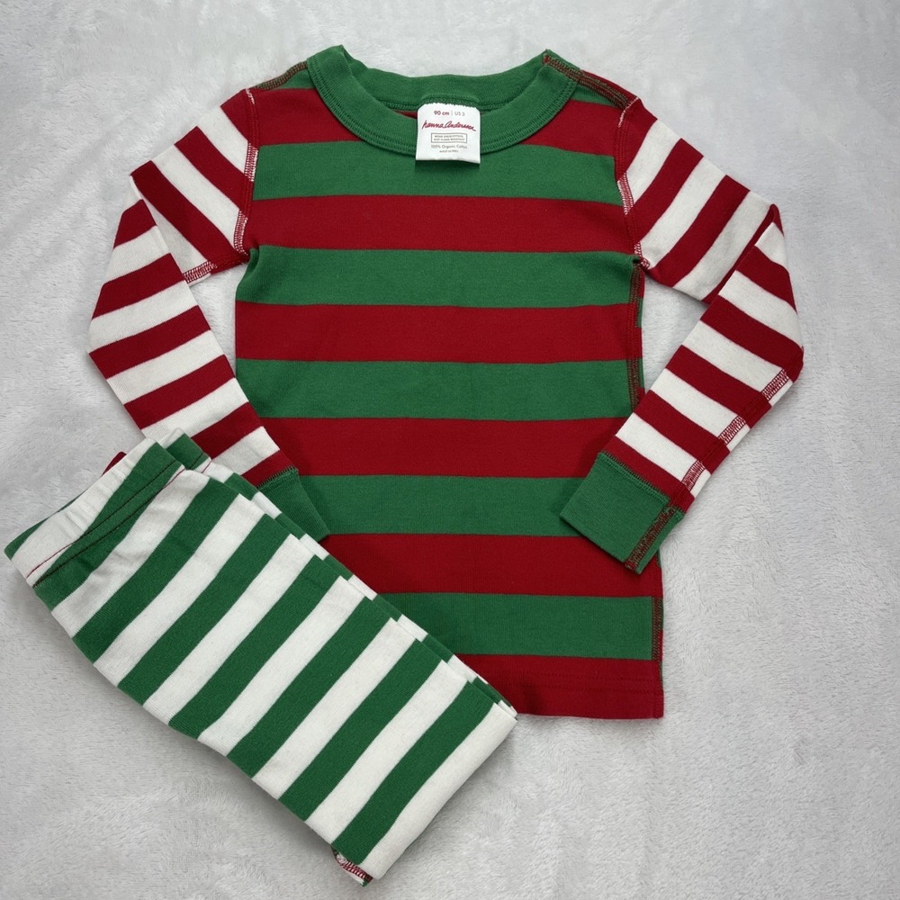 Hanna Andersson Organic Cotton Pajama Set‎ Unisex Toddler 3 Christmas Striped
